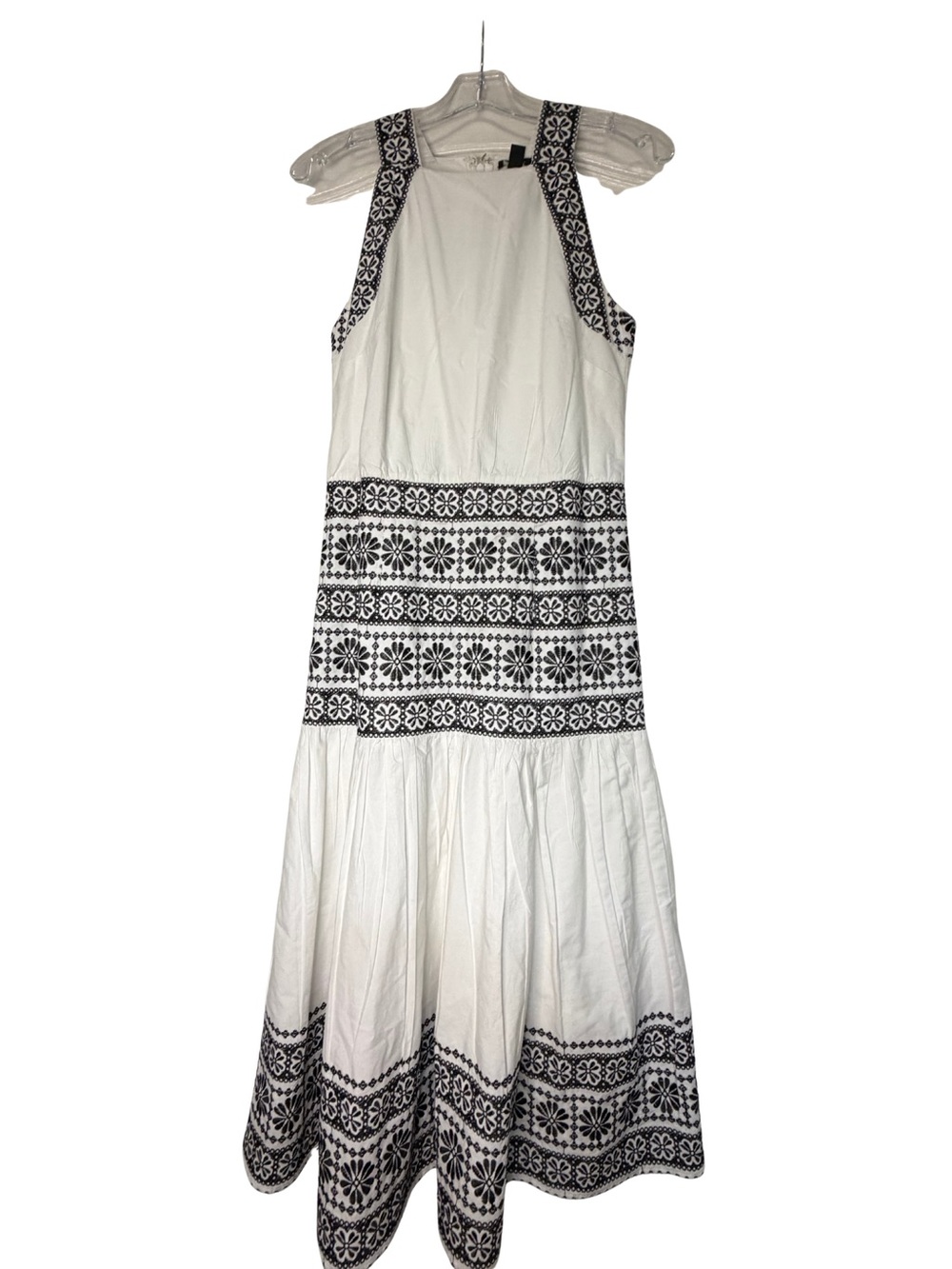 Ann Taylor Embroidered Eyelet Halter Midi Maxi Dress White Black Floral Cotton 4